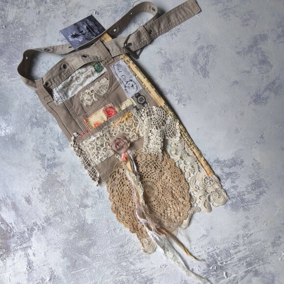 Boho Bag Vintage Lace Rose/magnolia/flower Tassel Cotton Fringe Shabbychic belt - Picture 3 of 15